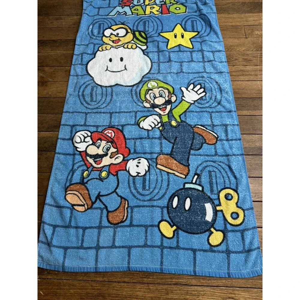 Vintage Nintendo Super Mario Luigi Beach Towel 27x51 Kids Bath Pool retro games